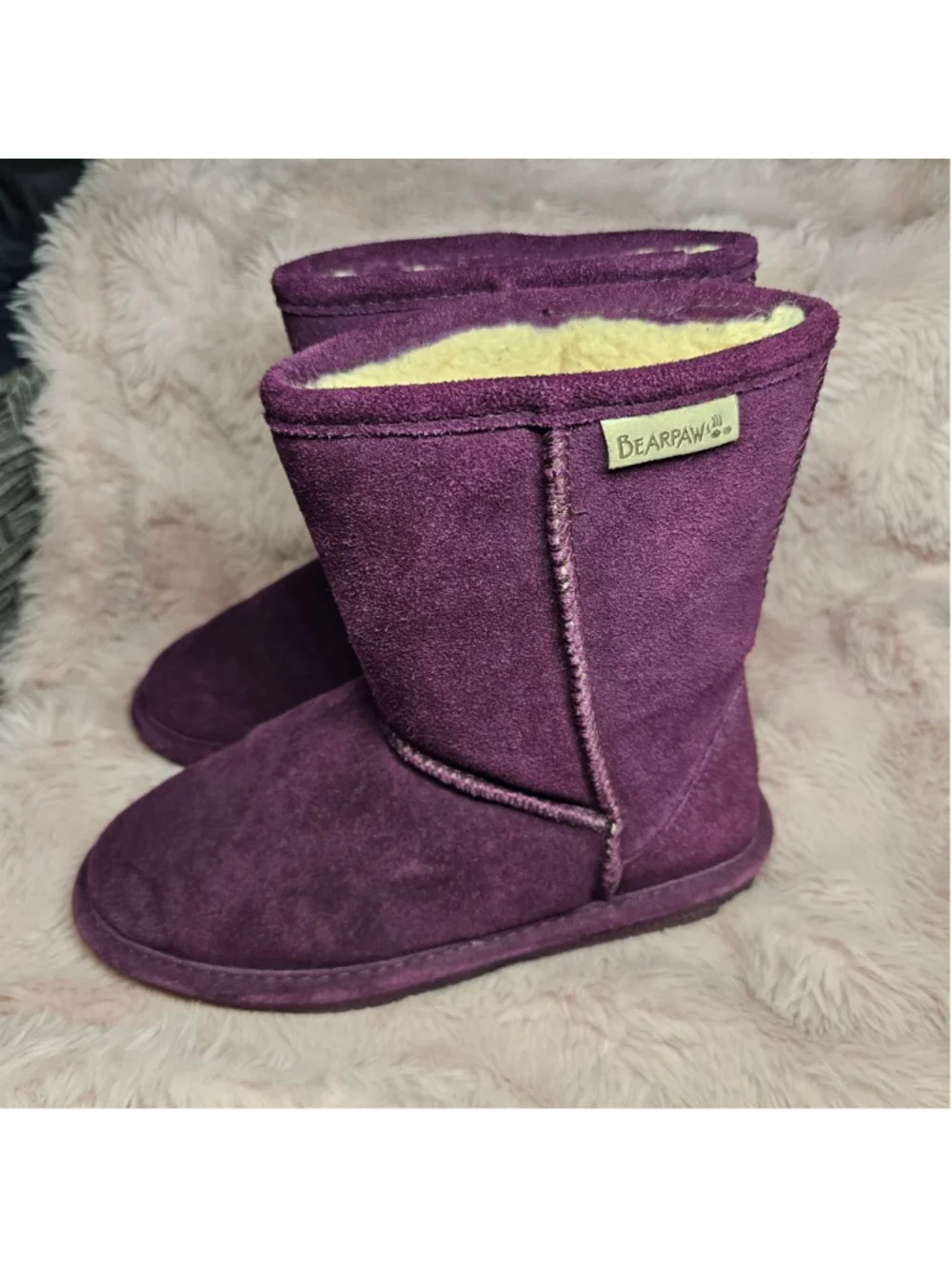 Bearpaw Emma Youth Suede Boots - Purple Short Shearling Winter Boots